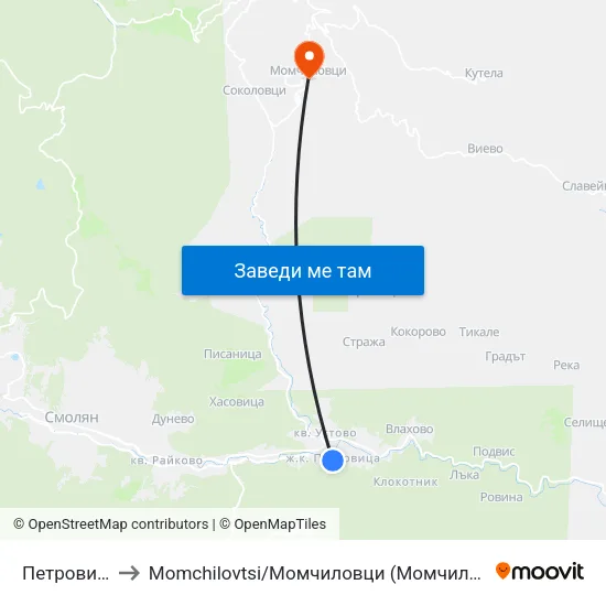 Петровица to Momchilovtsi / Момчиловци (Момчиловци) map