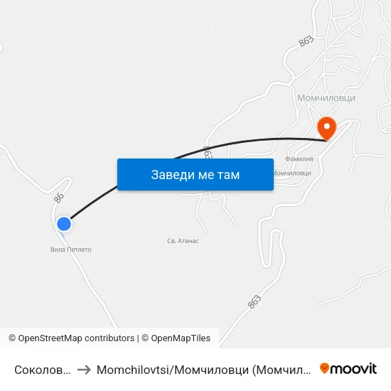 Соколовци to Momchilovtsi / Момчиловци (Момчиловци) map