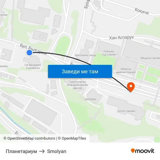 Планетариум to Smolyan map