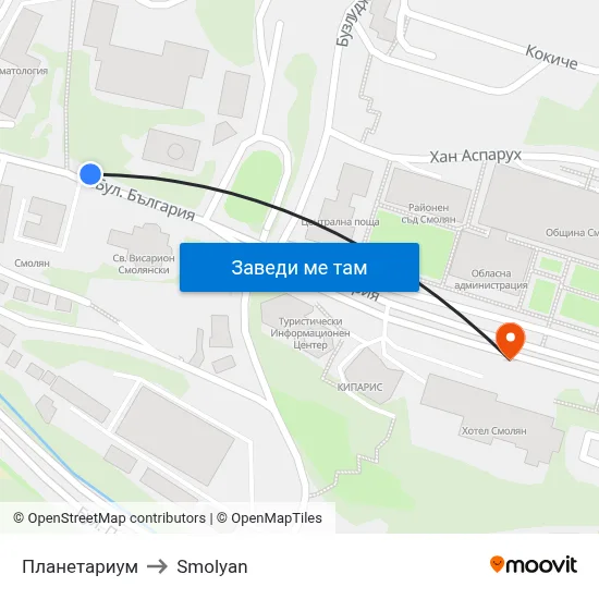 Планетариум to Smolyan map