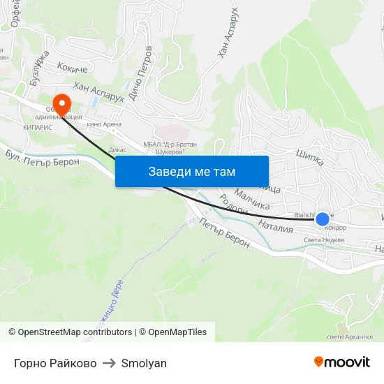Горно Райково to Smolyan map