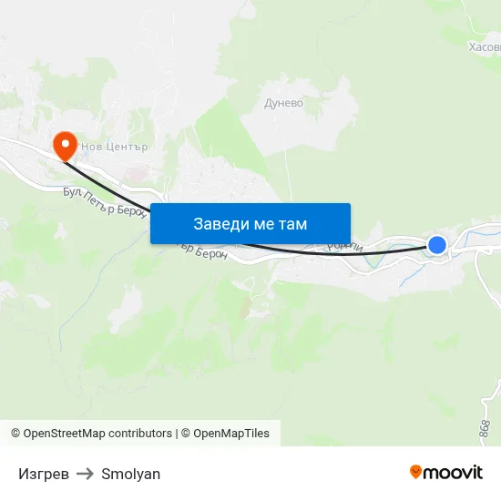 Изгрев to Smolyan map