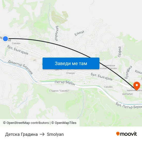 Детска Градина to Smolyan map