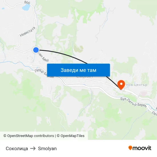 Соколица to Smolyan map
