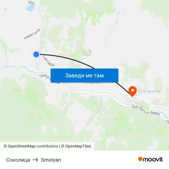 Соколица to Smolyan map