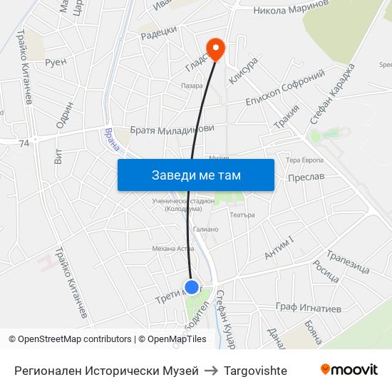 Регионален Исторически Музей to Targovishte map