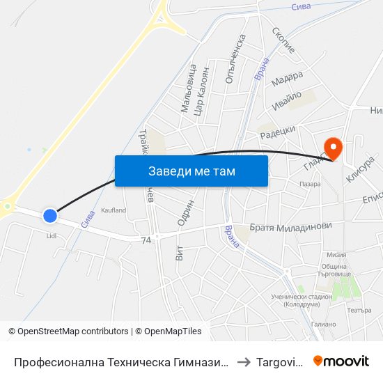 Професионална Техническа Гимназия / Лидъл to Targovishte map