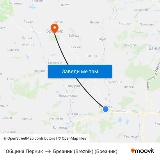 Община Перник to Брезник (Breznik) (Брезник) map