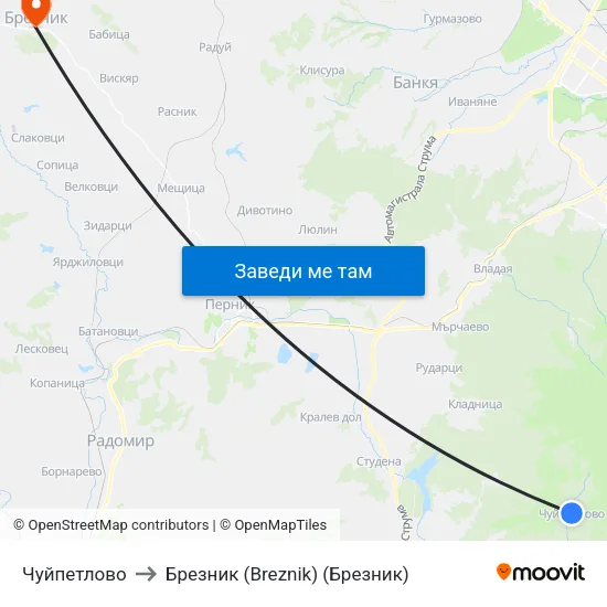 Чуйпетлово to Брезник (Breznik) (Брезник) map