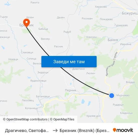 Драгичево, Светофарите to Брезник (Breznik) (Брезник) map