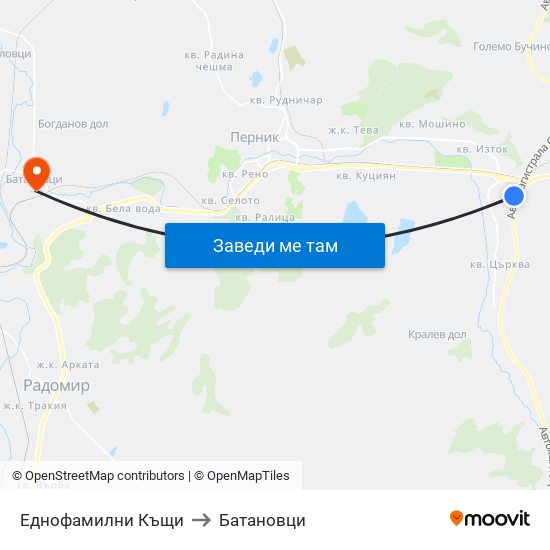 Еднофамилни Къщи to Батановци map