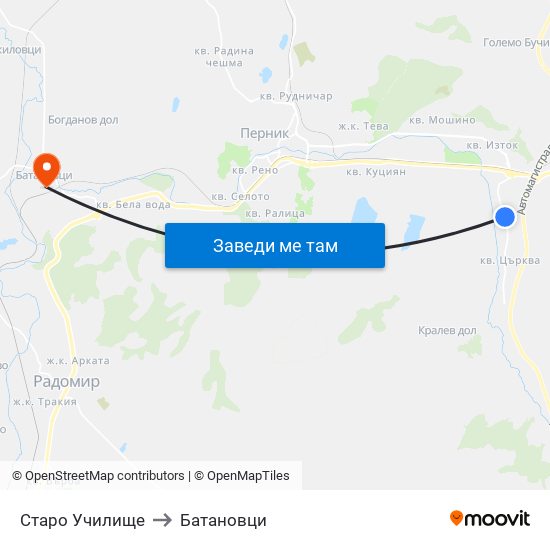 Старо Училище to Батановци map