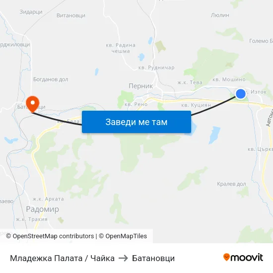 Младежка Палата / Чайка to Батановци map