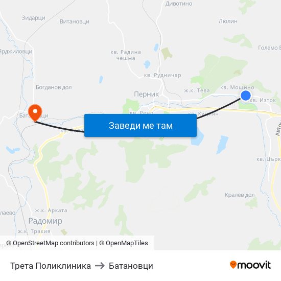 Трета Поликлиника to Батановци map