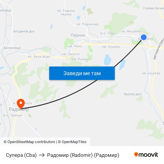 Супера (Cba) to Радомир (Radomir) (Радомир) map