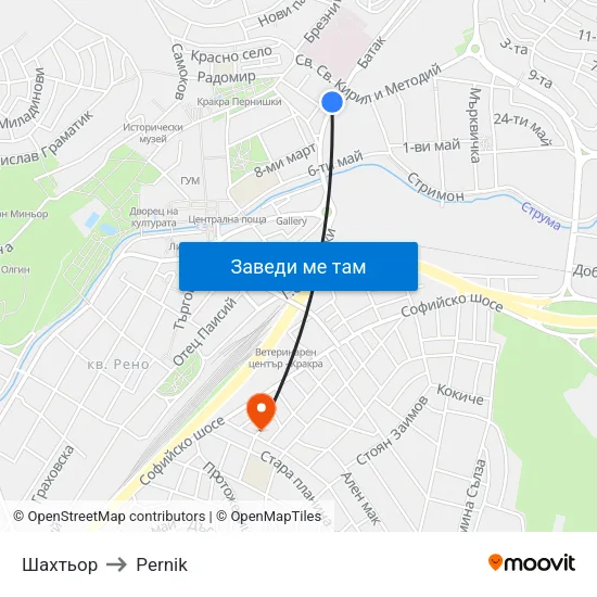 Шахтьор to Pernik map