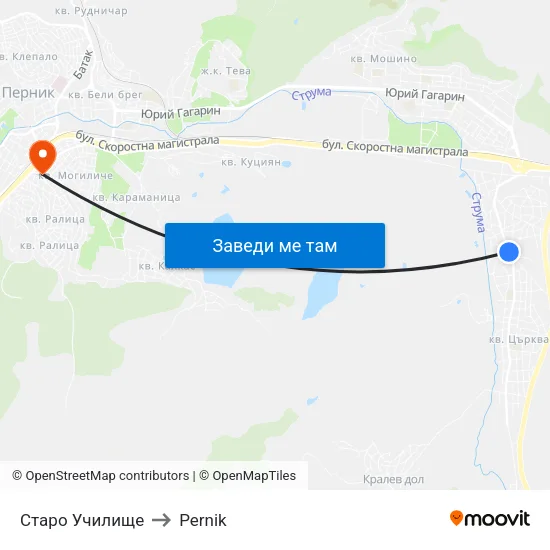 Старо Училище to Pernik map