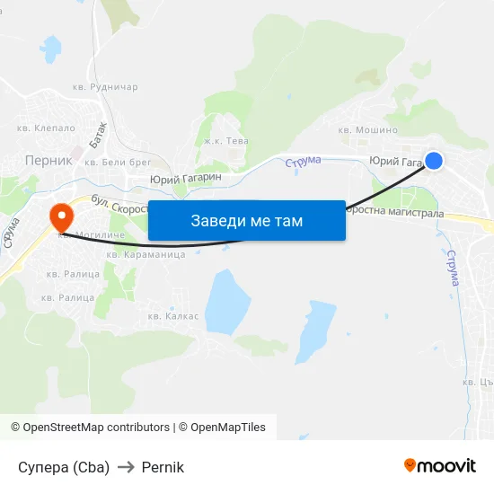 Супера (Cba) to Pernik map