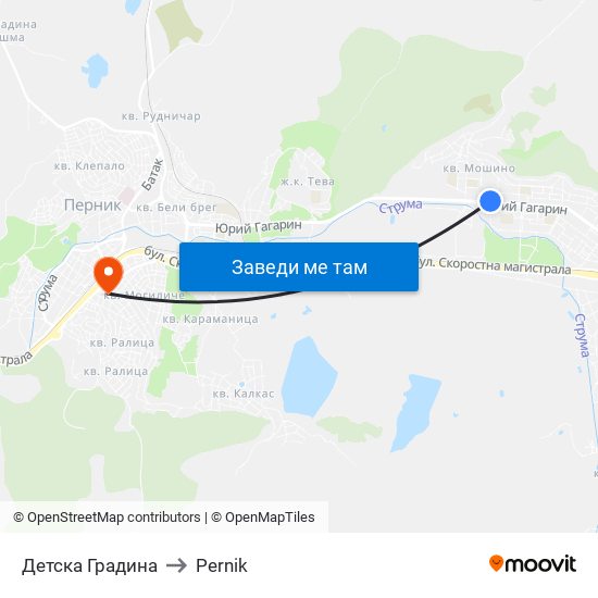 Детска Градина to Pernik map