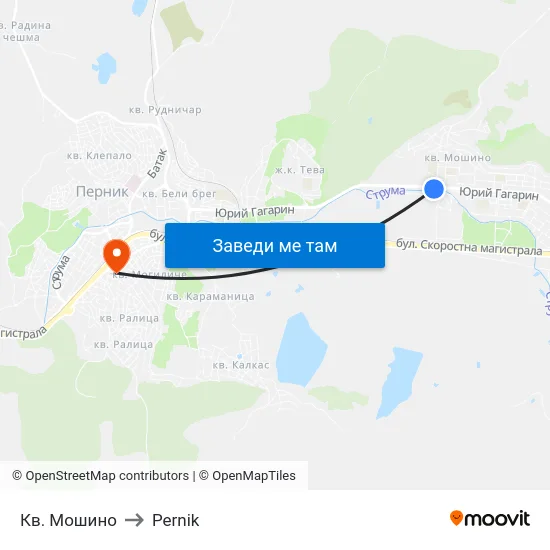 Кв. Мошино to Pernik map