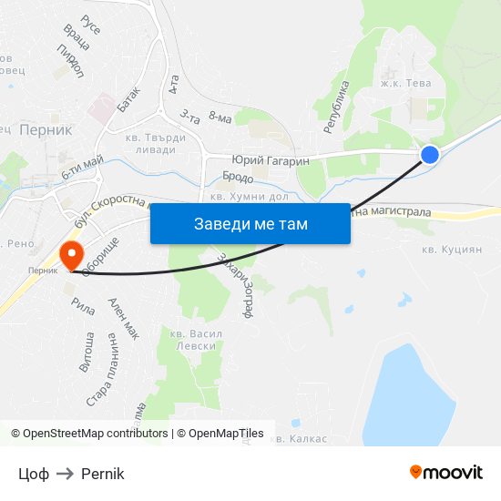 Цоф to Pernik map