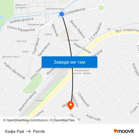 Кафе Рай to Pernik map
