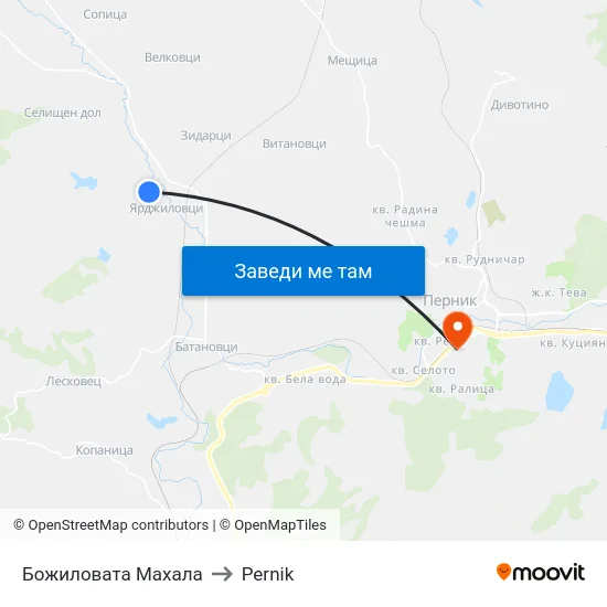 Божиловата Махала to Pernik map