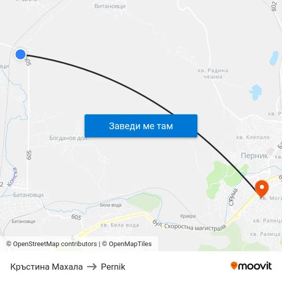Кръстина Махала to Pernik map
