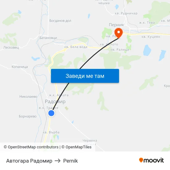Автогара Радомир to Pernik map