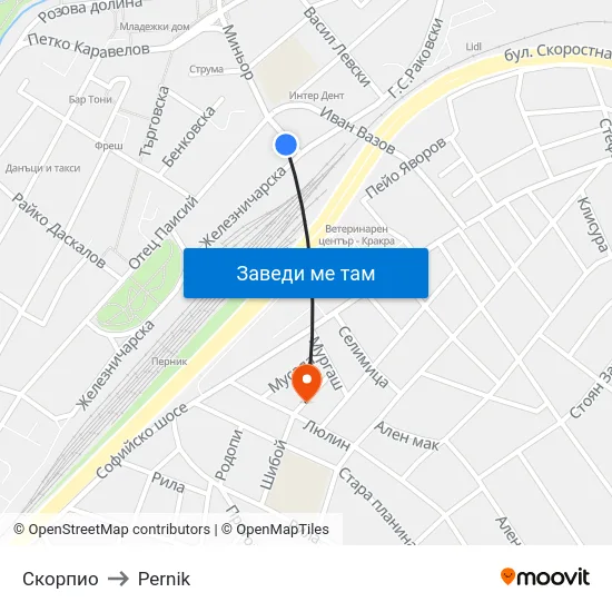 Скорпио to Pernik map
