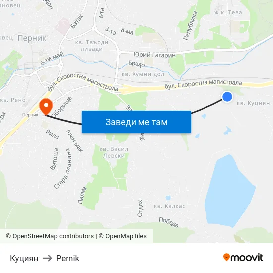 Куциян to Pernik map