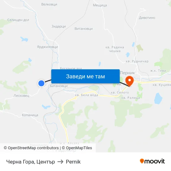 Черна Гора, Център to Pernik map