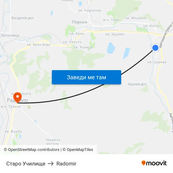 Старо Училище to Radomir map