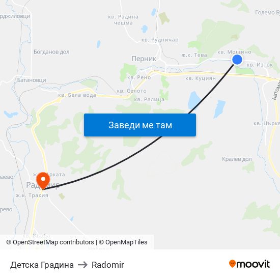 Детска Градина to Radomir map