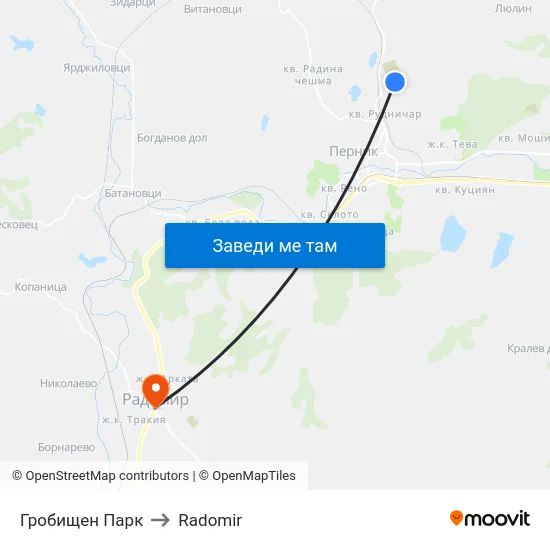 Гробищен Парк to Radomir map