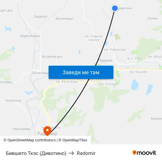 Бившето Ткзс (Дивотино) to Radomir map