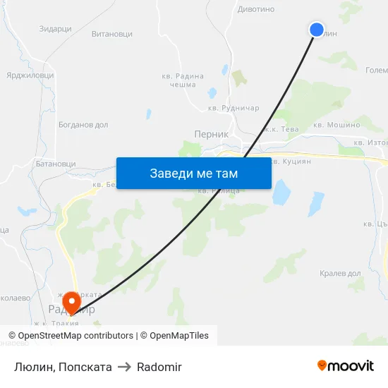 Люлин, Попската to Radomir map