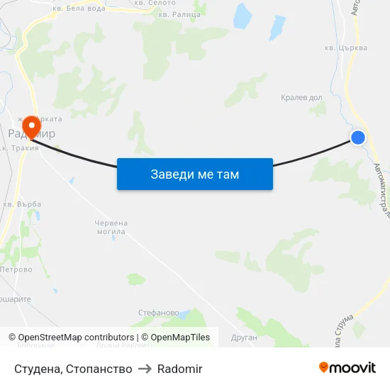 Студена, Стопанство to Radomir map
