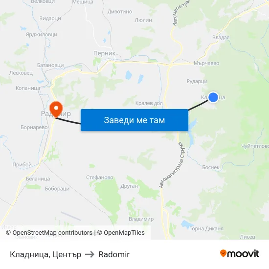 Кладница, Център to Radomir map
