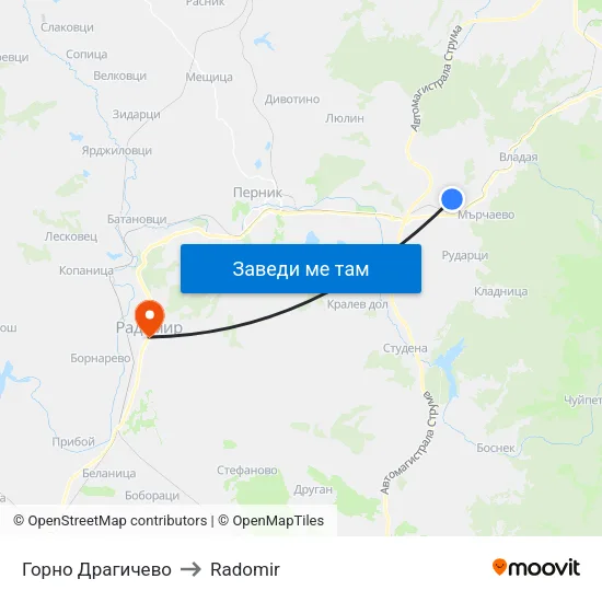 Горно Драгичево to Radomir map