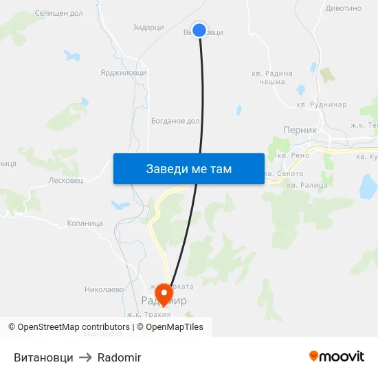 Витановци to Radomir map