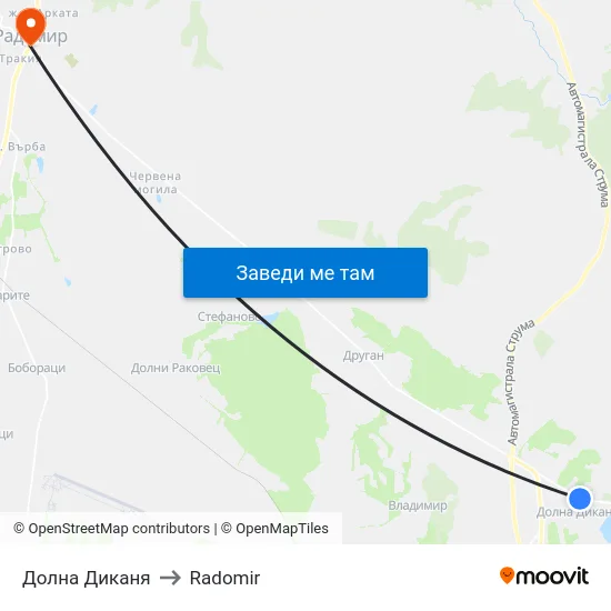 Долна Диканя to Radomir map