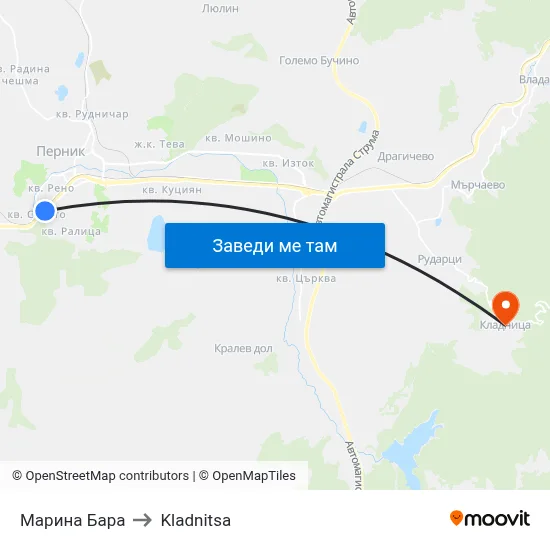 Марина Бара to Kladnitsa map
