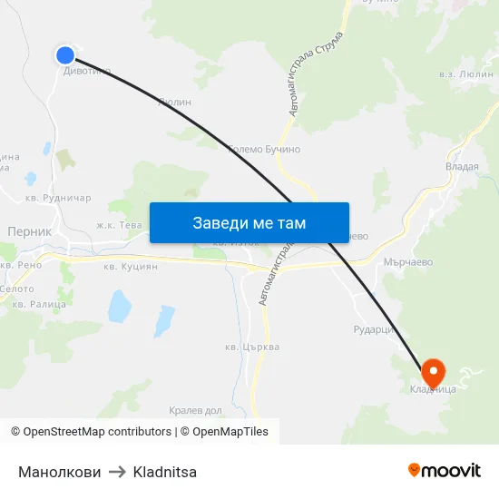Манолкови to Kladnitsa map