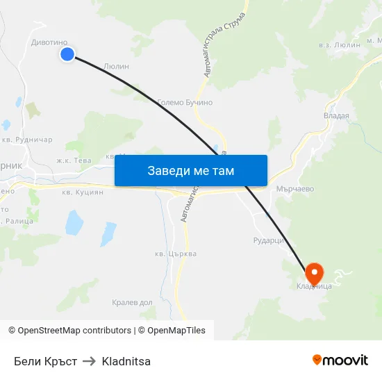Бели Кръст to Kladnitsa map