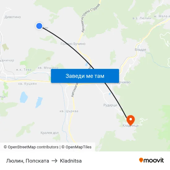 Люлин, Попската to Kladnitsa map