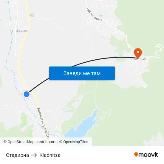 Стадиона to Kladnitsa map