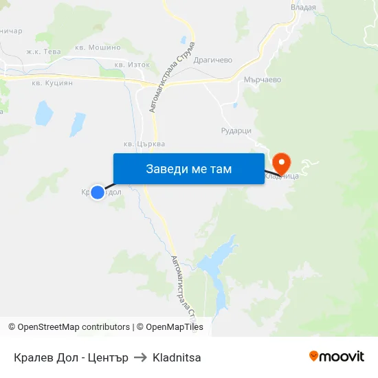 Кралев Дол - Център to Kladnitsa map