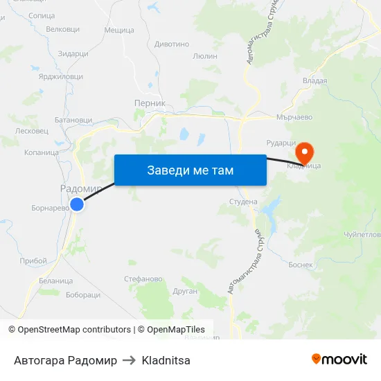 Автогара Радомир to Kladnitsa map