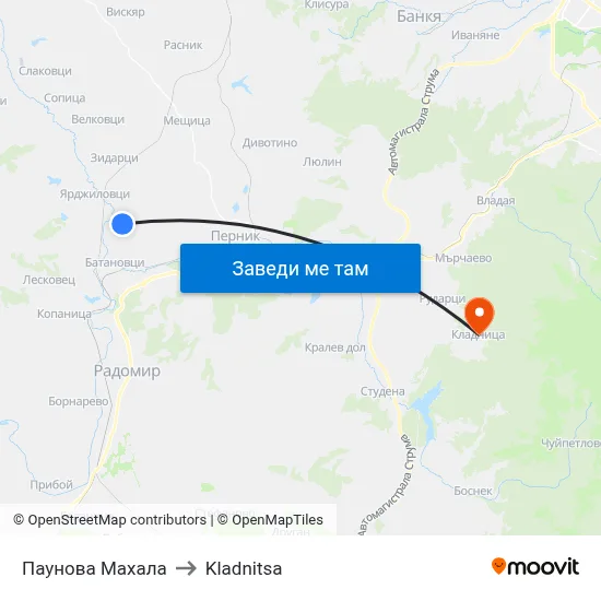 Паунова Махала to Kladnitsa map
